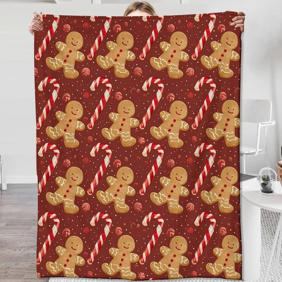Candy Cane Blanket,Gifts for Women Teens Holiday Lovers,Lightweight Flannel Throw Blankets,Gingerbread Cookies Festive Throws Home Decor,for Couch Living Room Office,60x50inch