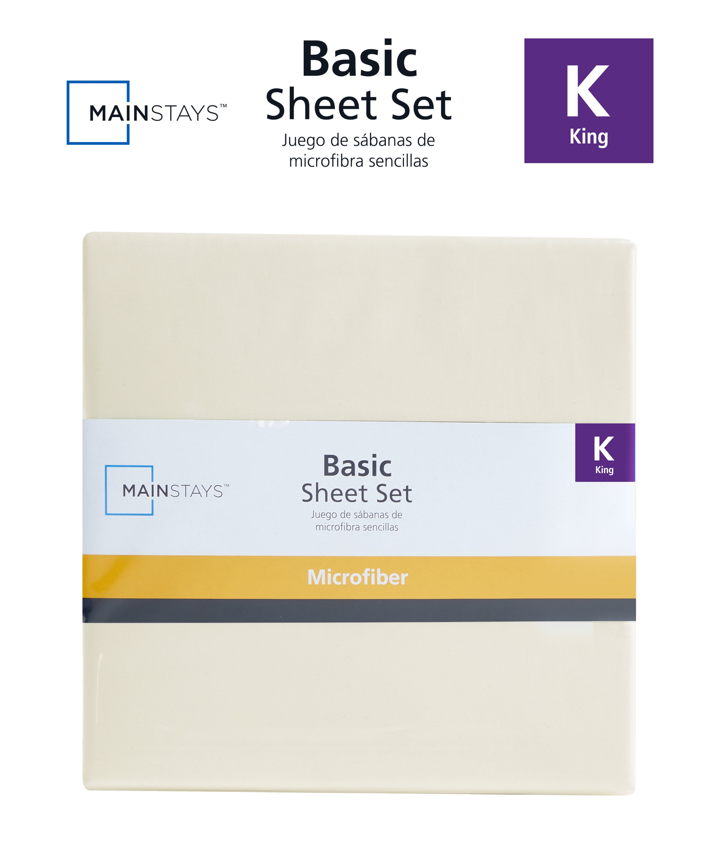 Mainstays Basic Value Microfiber Bed Sheet Set, Vanilla Dream, King, 4 Piece