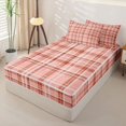 thumbnail image 3 of Castle Fairy Vintage Terracotta Tartan Zipper Twin Comforter Sets with Fitted Sheet and 2 Pillowcases,Geometric Woven Line Zipper Bedding Set,Rust Pink White,Reversible, 3 of 7