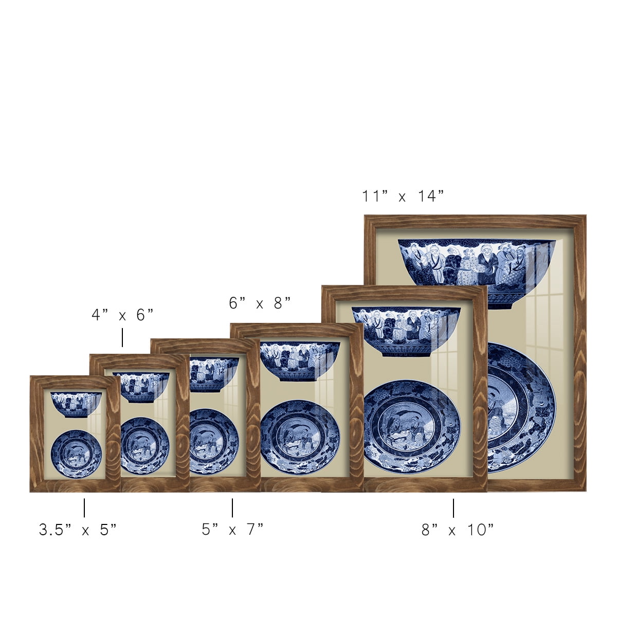 Porcelain in Blue and White II -Framed Print w/glass-Walnut