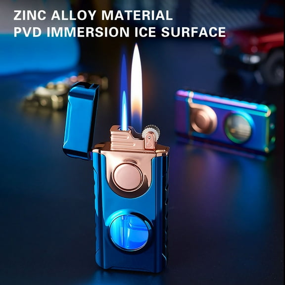 Flame Lighter With LED Blue Light Visible Tank, Creative Windproof Gas Torch Lighter, Fire Butane Lighter With A Gift Box, Gifts For Men