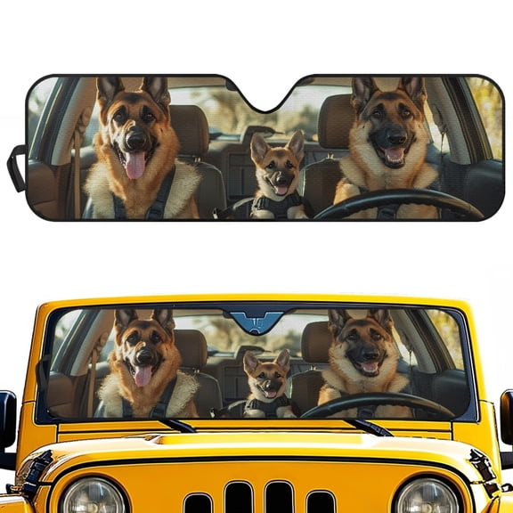 HUIACONG Sunshade Sun Shade Windshield Heat Shield Sun Visor Mat Compatible with Jeep Wrangler Rubicon Sahara TJ JK JKU 2 Door & 4 Door Brown Dogs