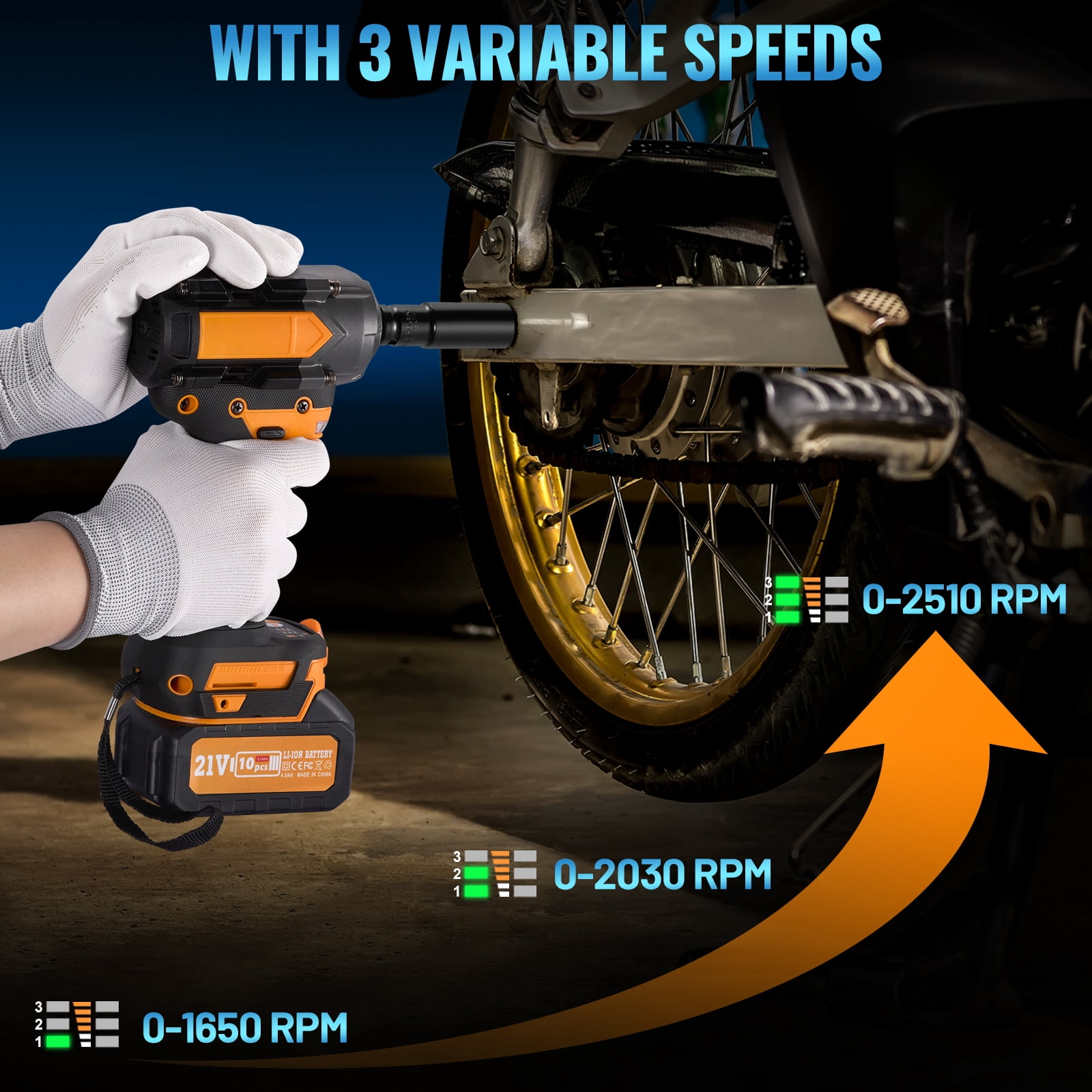 SPEEDWOW 443 Ft-lbs (600 N·m) Cordless Impact Wrench, 1/2" Brushless Impact Gun, 21V High Torque Power Driver, 2 x 4.0Ah Batteries, Variable Speeds for Family Car, Pickup Truck, and Mower