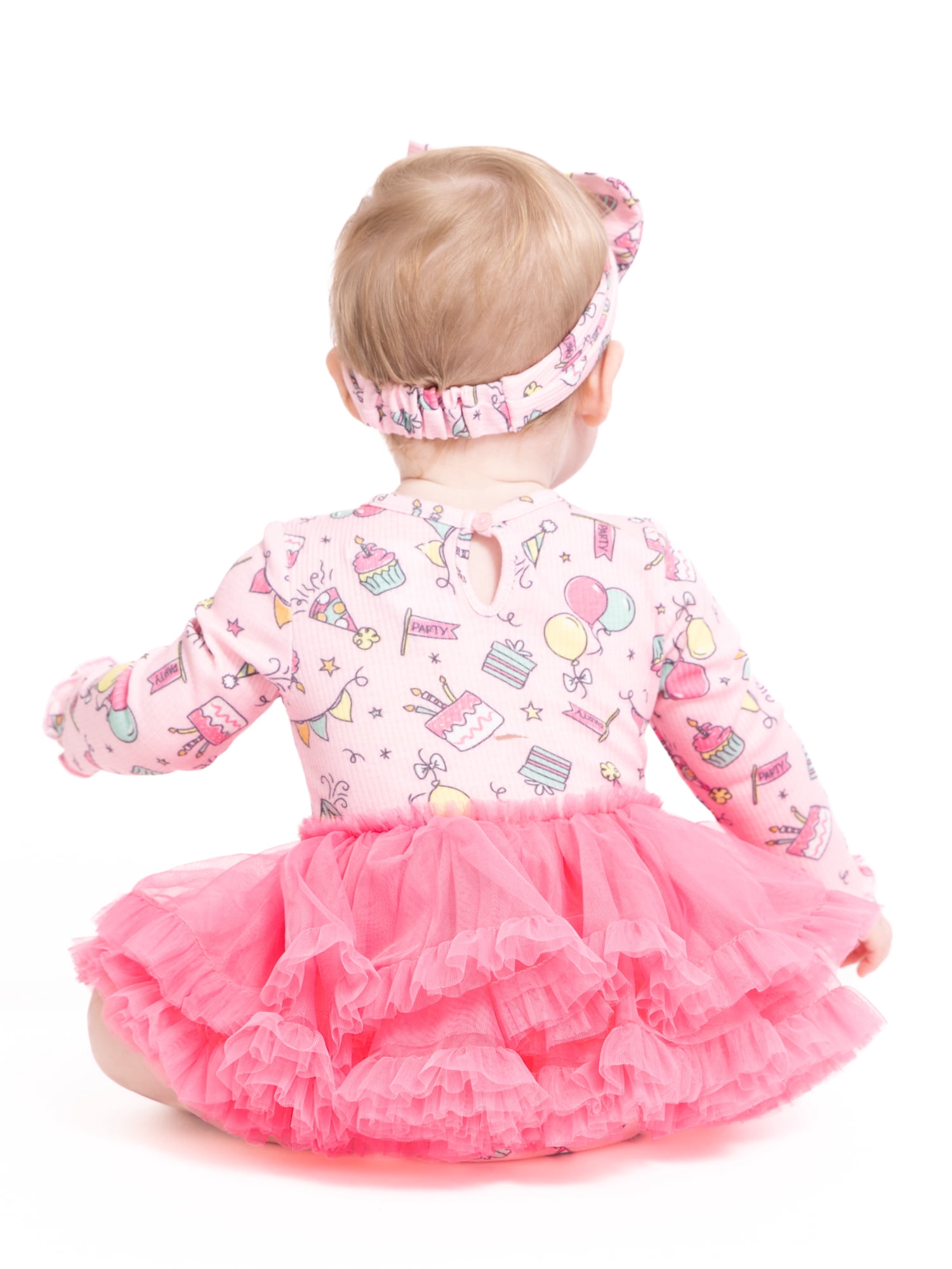 Forever Me Baby Girls' Birthday Print Dress Bodysuit with Tutu Skirt and Headband Set, 2-Piece, Sizes 6/9M-24M