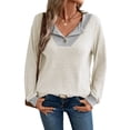 thumbnail image 3 of Camisetas de Larga de Moda de Otoño para Mujer, Sudaderas con Cuello en V y Botones de Patchwork, Tops Casuales Tipo Pulóver L, 3 of 9