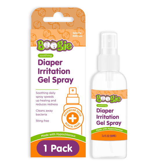 Boogie Soothing Diaper Irritation Gel Spray made with Hypochlorous for Rashes, Eczema, Baby Acne, and Cuts, 3.4 fl oz