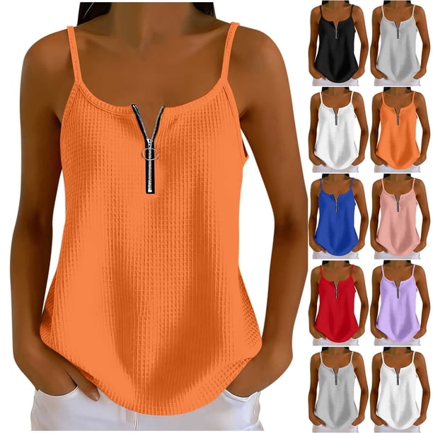 Neewe Women's Zipper V-Neck Sleeveless Summer Tops Business Casual Work Tunic Tank Tops Dressy Blouse Shirt