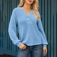 thumbnail image 2 of Bmawag Womens Sweatshirts Plus Size Long Sleeve V-Neck Solid Color Shirts Women Pullover Oversized Blouse Tops Blue XL, 2 of 10