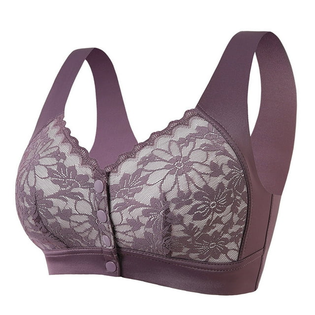 UPPADA Women's Wireless Front Closure Bras High Support Full Coverage Bras Wide Strap Comfy Bras No Underwire Full Support No Padding No Underwire Purple,XL