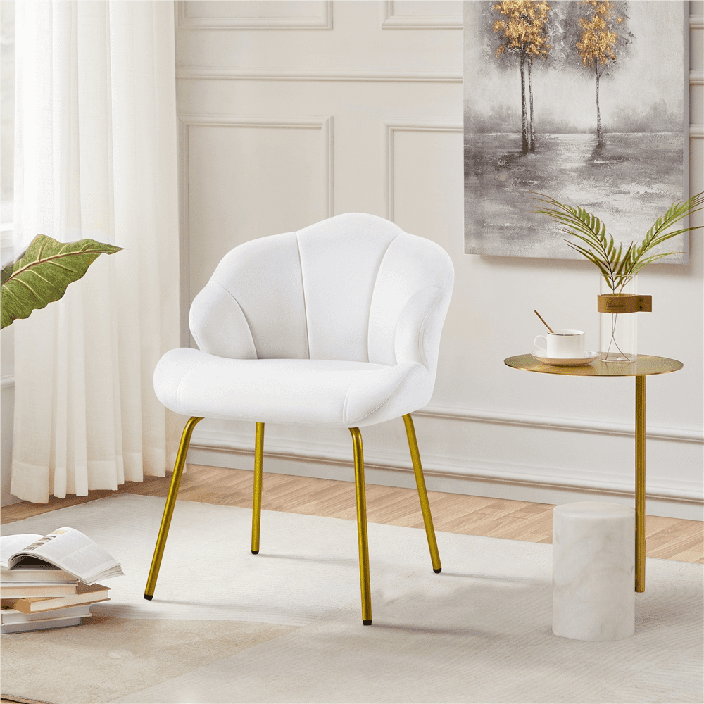 Renwick Modern Velvet Accent Chair with Golden Metal Legs for Living Room, White