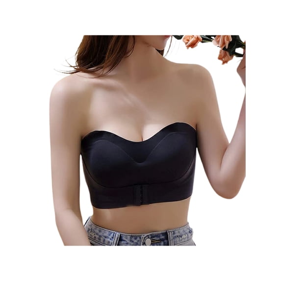 KOMOO Women Lingerie Detachable Strapless Front Buckle Lift Bra Anti-Slip Invisible Push Up Bandeau Bra