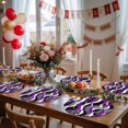 thumbnail image 5 of Purple Stripe Round 15 Inch Placemats Set of 2, Black Grey White Gradient Striped Geometric HeatResistant Non Slip Place Mats for Dining Table, Wipeable Braided Kitchen Table Mats for Housewarming, 5 of 9