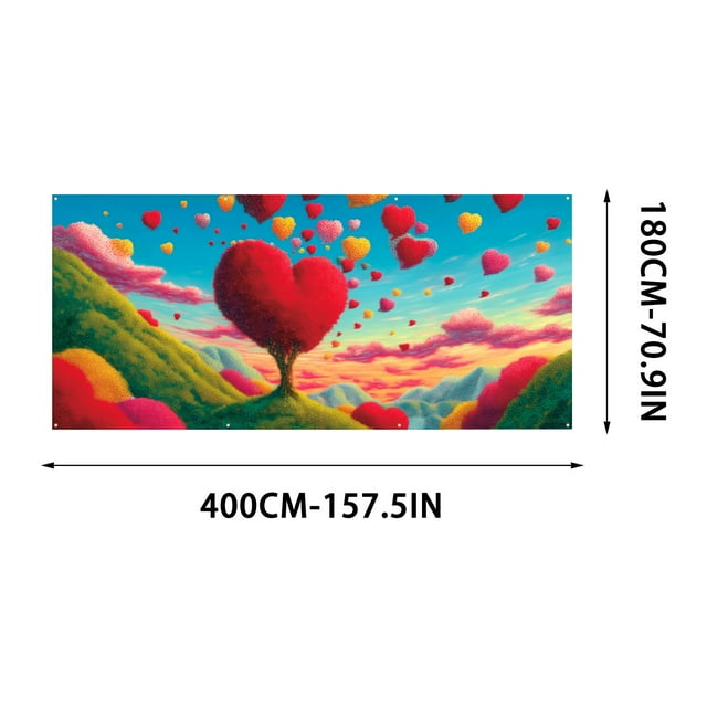 Couverture de Porte de Garage en Forme de Cœur Romantique / Tissu Polyester Imperméable / Base Rouge avec Cœurs Denses / Décoration Extérieure Intérieure pour Fête de la Saint-Valentin Mariage Anniversaire Demande en Mariage