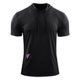 thumbnail image 4 of Blusa de Manga Corta Color Sólido con Capucha Cordón, Deportes de Bolsillo de los Hombres Poliéster Casual Superior, 4 of 5