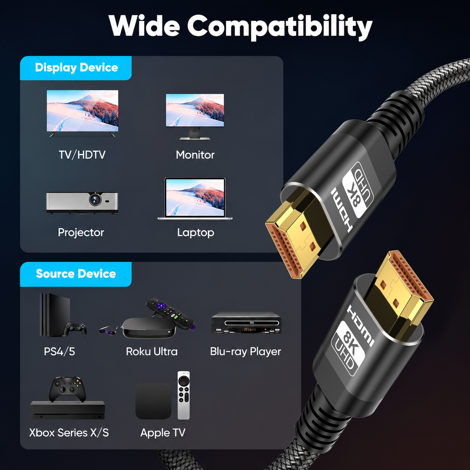 Hoey 8K HDMI Cable 10ft Ultra High Speed 48Gbps photo 4