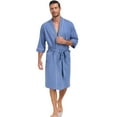 thumbnail image 5 of EA'S SECRET 100% Cotton Mens Robe Ultra Soft Cotton Bathrobe Lightweight Kimono V Neck Collor Loungewear Knee Length with Pockets Spa Robes for Men ShorttSleeve Sleepwear(Blue,2XL), 5 of 8