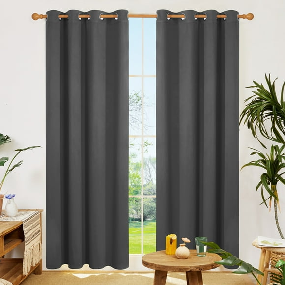 Deconovo Grommet Blackout Curtains Room Darkening Window Drapes Thermal Insulated Curtains for Bedroom, Living Room, Kids Room 55Wx84L inch Dark Gray 2 Panels