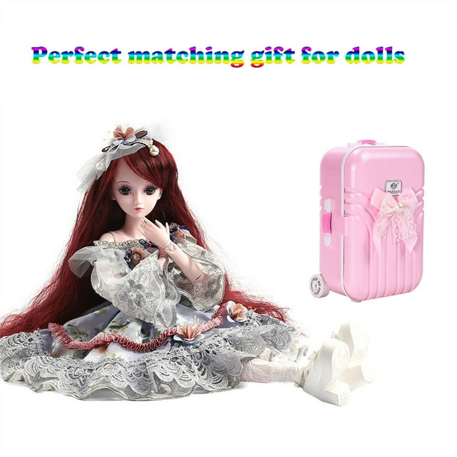 PVCS Creative Mini Suitcase Toy For 23.5 inch BJD Girl Doll Fashion Trunk Luggage Box Gift for Kids