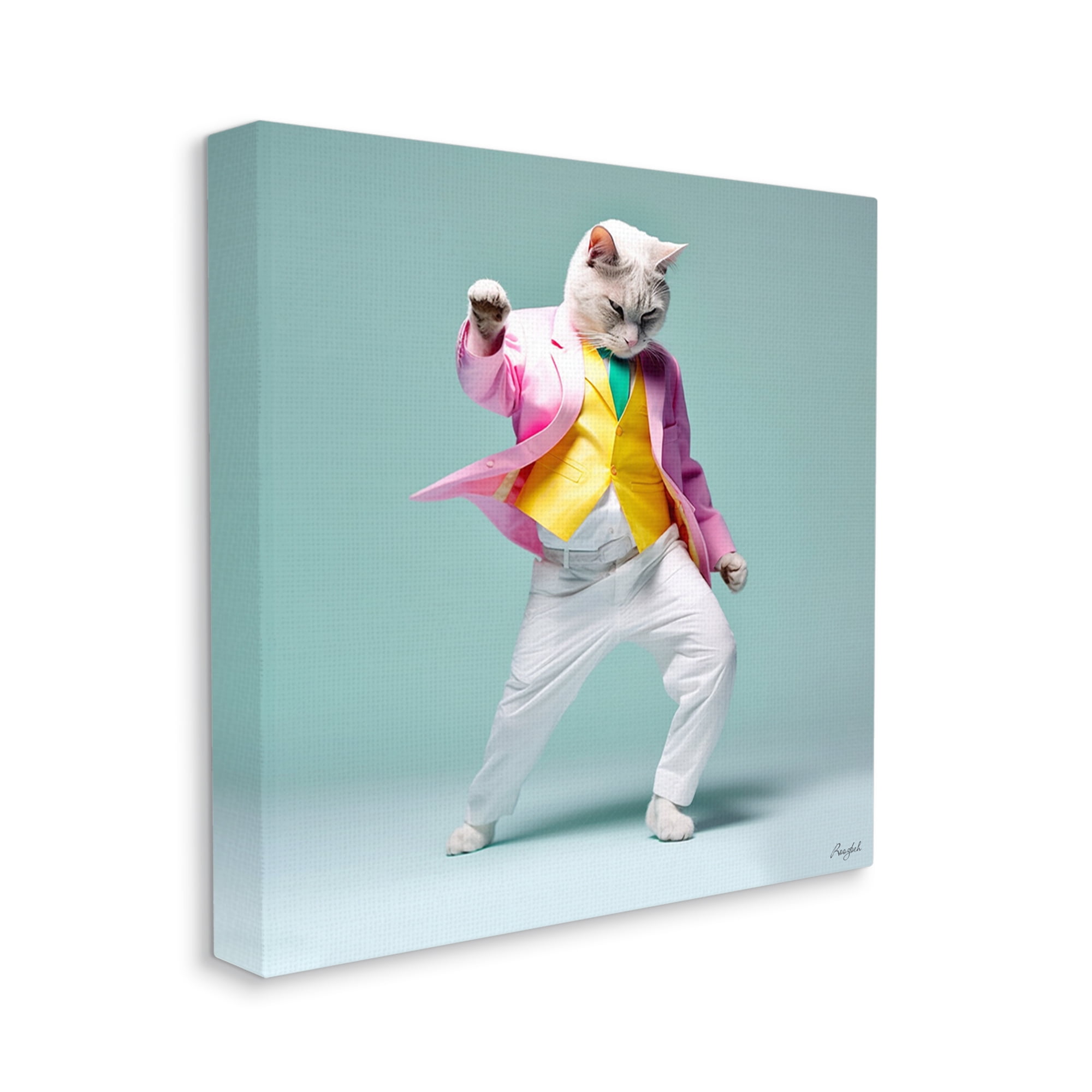 Stupell Industries Dancing Cat Portrait Animals & Insects Painting Gallery Wrapped Canvas Art Print Wall Art, 36 x 36