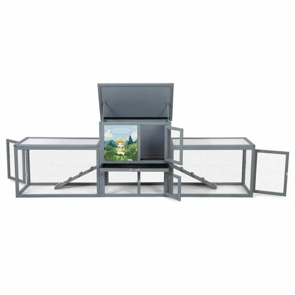 Yardi Yarda Large Three-Box Rabbit Cage, Large 2-Story Outdoor Rabbit Hutch, Bunny House with Dual Runs and Pull-Out Tray, Weatherproof Rabbit Cage Enclosure, Gray