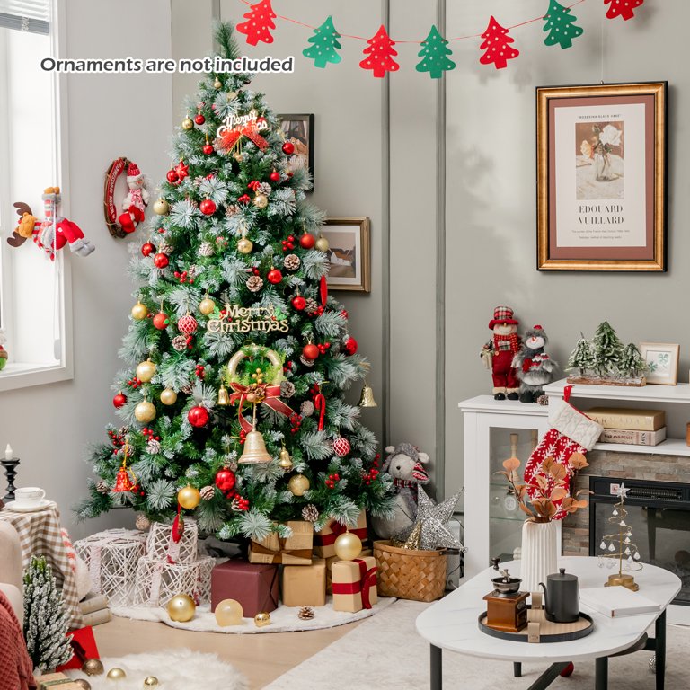 Costway 7 FT Pre-Lit Artificial Hinged Christmas Tree with Pine