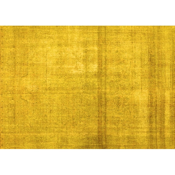 Ahgly Company Machine Washable Indoor Rectangle Abstract Yellow Contemporary Area Rugs, 2' x 4'