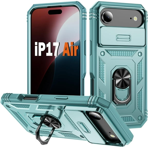 MYKOMI Military Case for iPhone 17 Air,Metal Kickstand & Slide Camera Cover,Multi-Layer Heavy Duty Full Body Shockproof Protection Hard Shell for iPhone 17Air