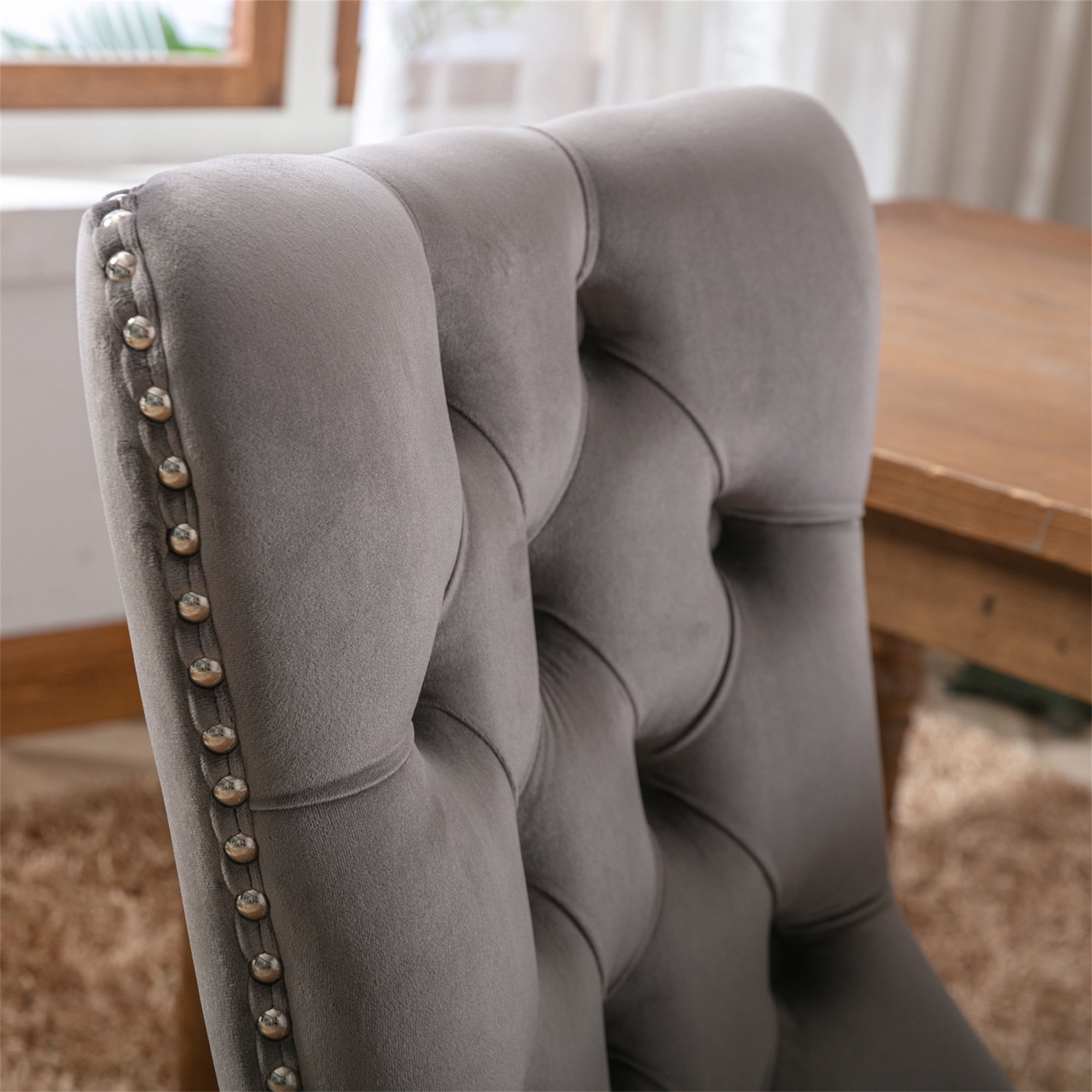 Miniyam Dining Chair Set of 2, High-end Tufted Velvet Upholstered, Gray