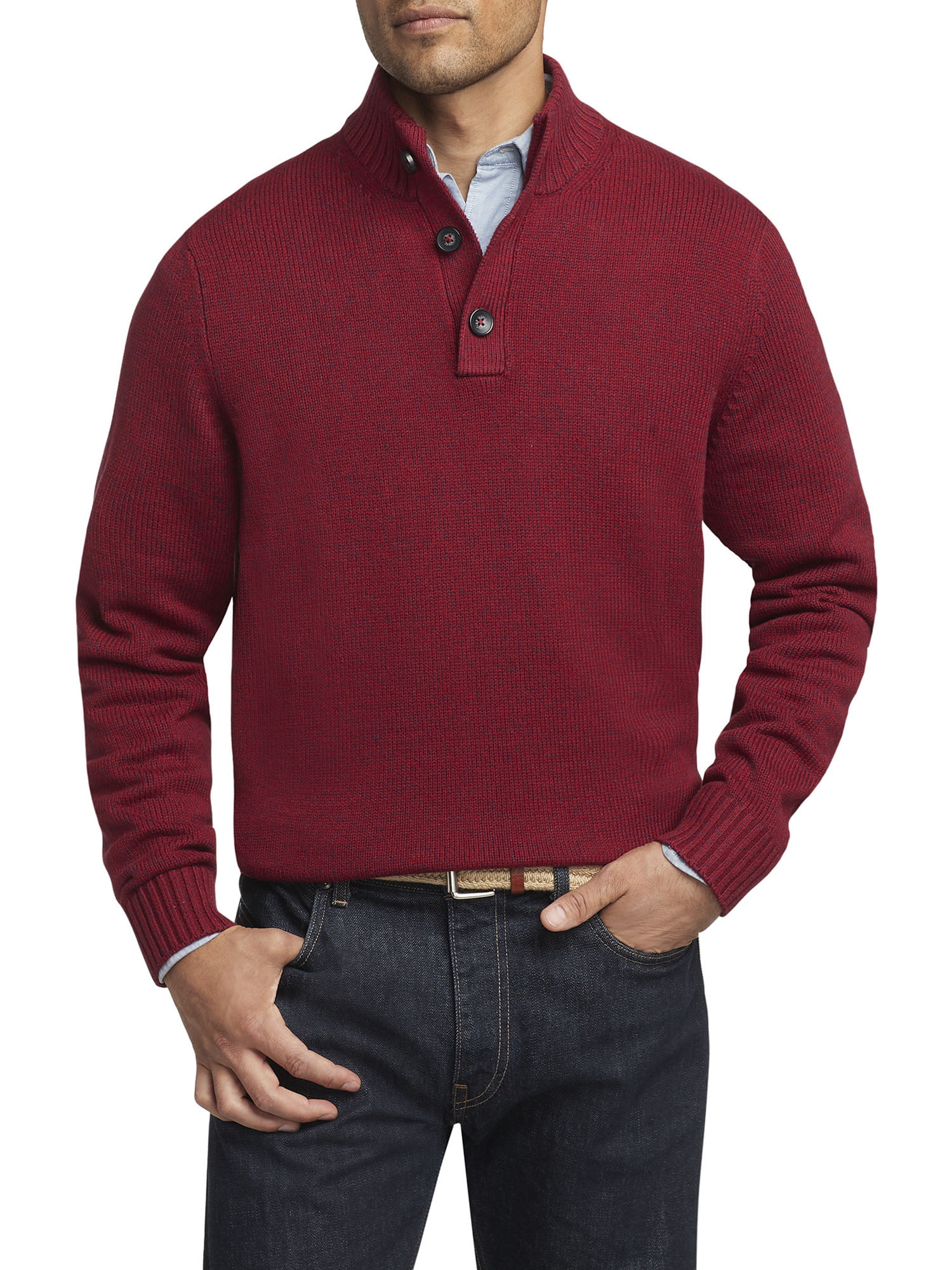 Izod Mens Big and Tall Saltwater Long Sleeve 1/4 Zip Mock Neck Solid Sweater Pullover Sweater