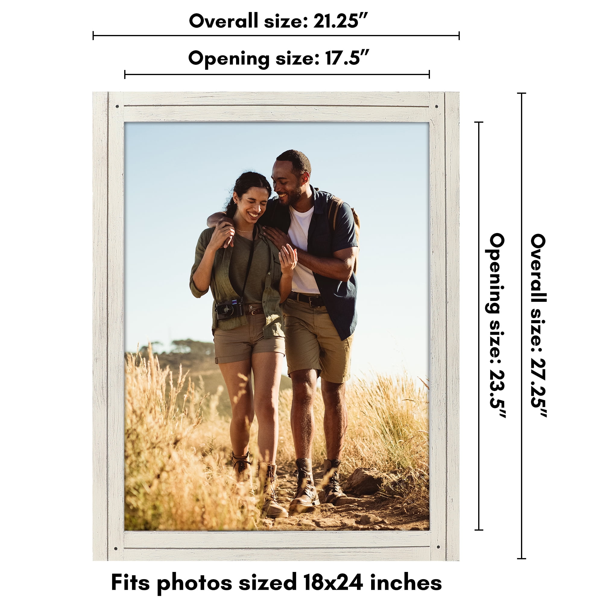 Americanflat 18x24 Poster Frame with Polished Plexiglass Hampton Collection Distressed Frames - Aspen White
