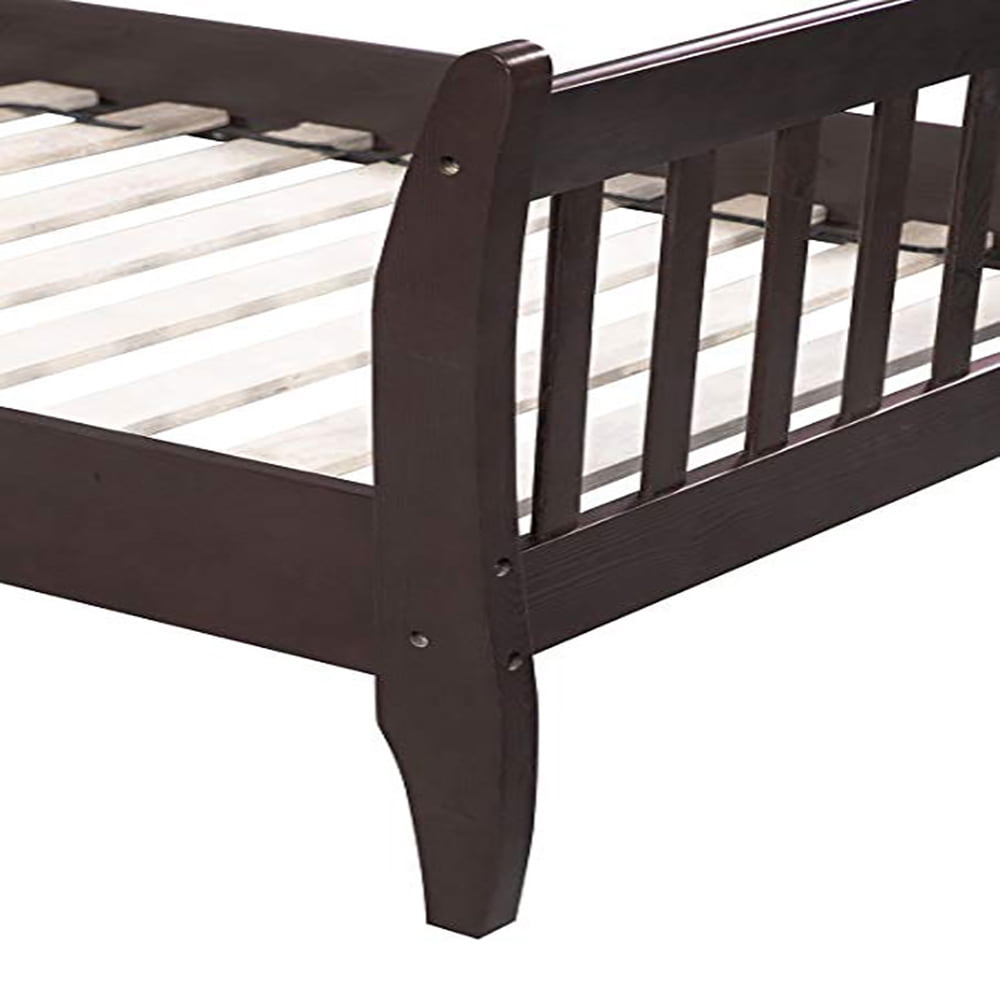 Clearance Twin Bed Frame Platform Mattress Foundation with Headboard Solid Wood Slat Support-Espresso