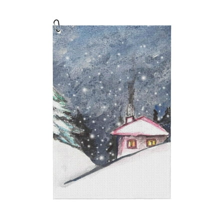 Kdxio Watercolor Winter Landscape For Christmas Pattern Golf Towel (24" X 16") with Carabiner Clip - The Convenient Golf Cleaning Towel