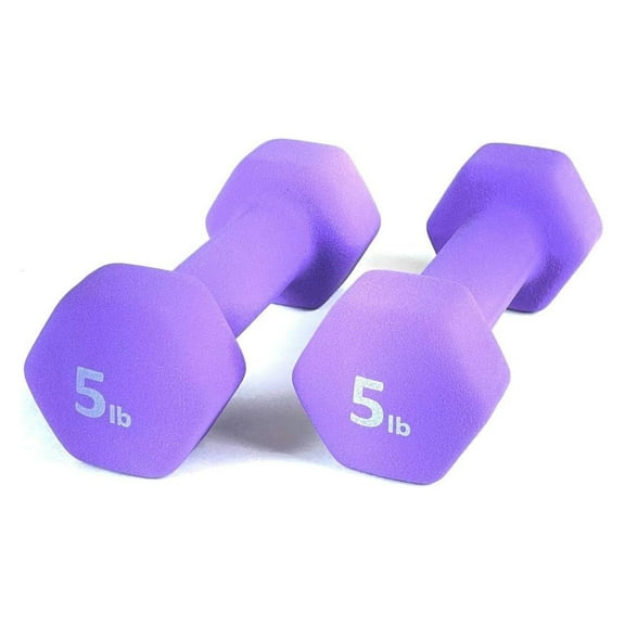 GpLuMy Barbell Neoprene Coated Hex Dumbbell Weights (Purple 5LB, Set of 2)