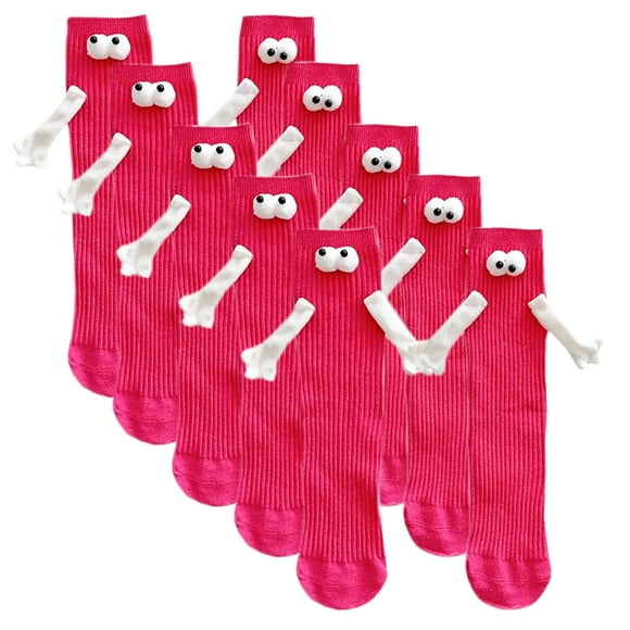 Medias 3D Creativas MagSoxRed 5Pares Rojo 5-9.5US Animados Calcetines Tubo Medio Magnéticos Poliéster.