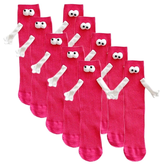 Medias 3D Creativas MagSoxRed 5Pares Rojo 5-9.5US Animados Calcetines Tubo Medio Magnéticos Poliéster.