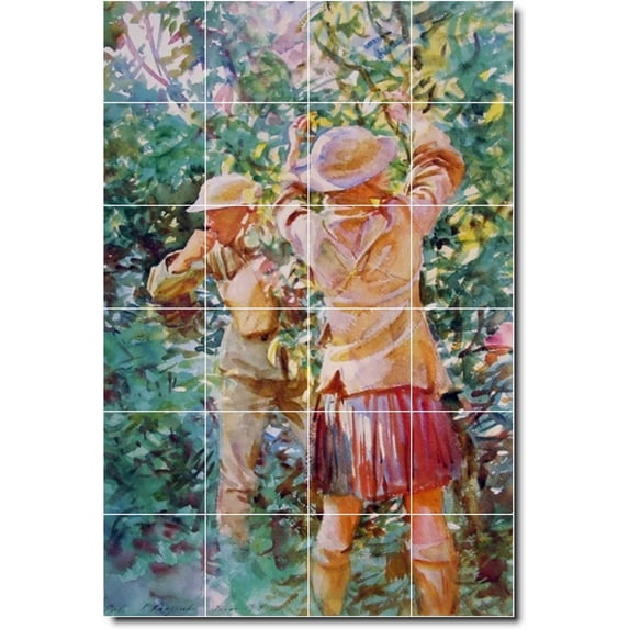 Ceramic Tile Mural-John Sargent Garden Kitchen Tile Mural 22. 17" w x 25.5" h using (24) 4.25 x 4.25 ceramic tiles