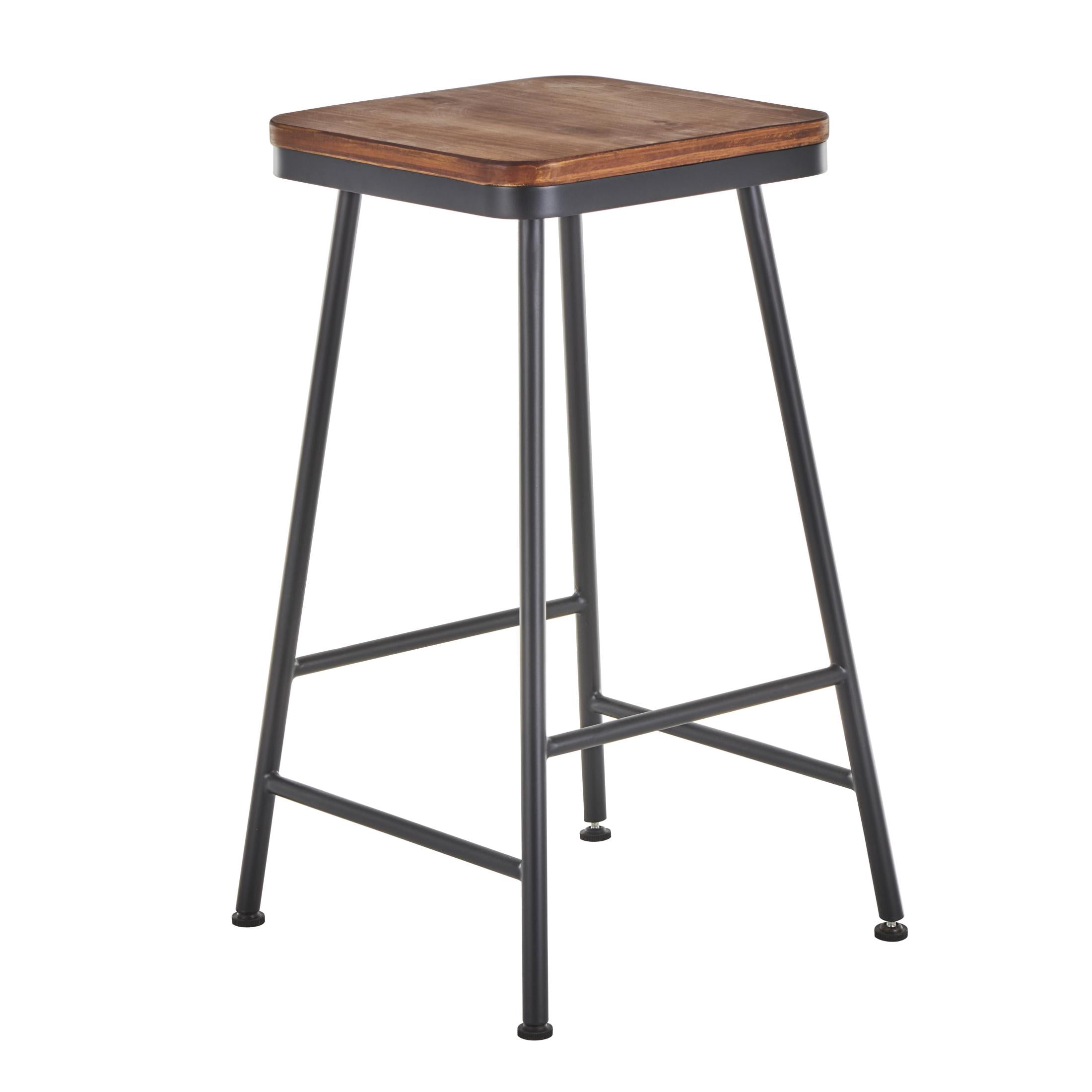DecMode 14" x 27" Black Metal Compact Suspended Storage Dining Table with Brown Wood Tabletop and 4 Stools, 5-Pieces