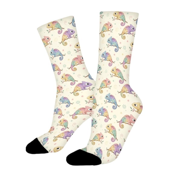 Cute Rainbow Chameleon Funny Novelty Crew Socks for Women Men Sports