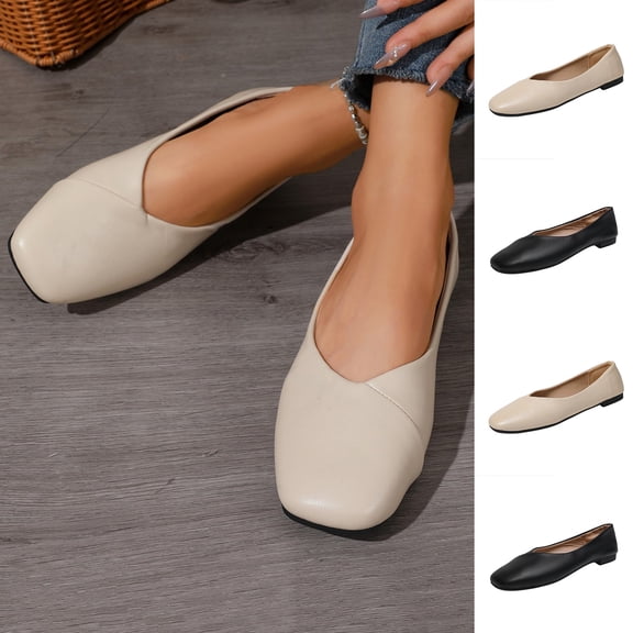 Square Toe Ballet Flats for Women Soft Leather Shoes Slip On Loafer Flats Comfortable Casual Dress Shoes Women's Casual Soft Soled Loafers