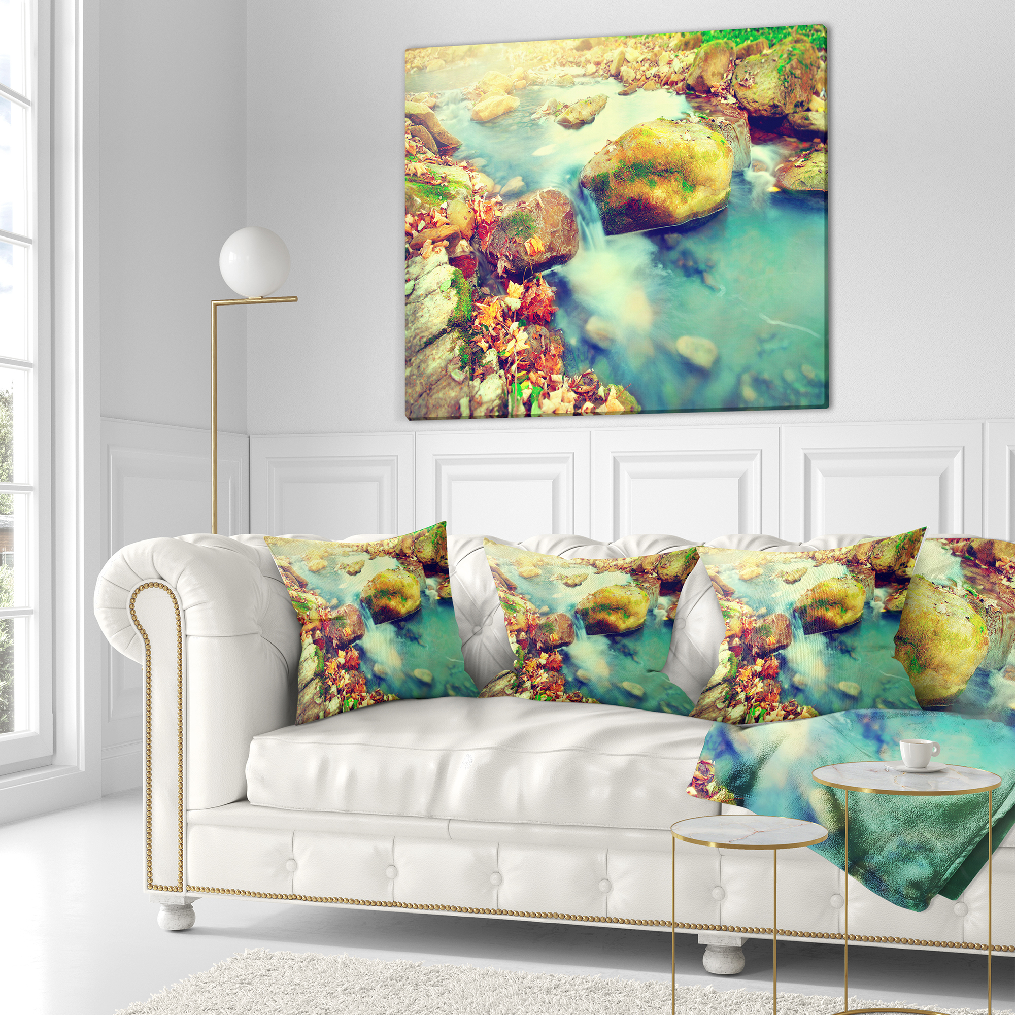 Designart Mountain River with Stones - Seashore Throw Pillow - 18x18