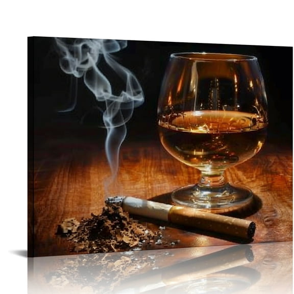 ZFLMY Whiskey Smoke Art Modern Canvas Prints Wall Decor Ready To Hang Room Home Art Decor 16x12in