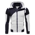 thumbnail image 2 of Men's Fake Two-piece Sports Sweatshirt with Long Sleeve Zipper Hooded Jacket - Color Block Casual Coat for Winter Activities, Christmas Gifts, and Outdoor Fun,White,XL, 2 of 5