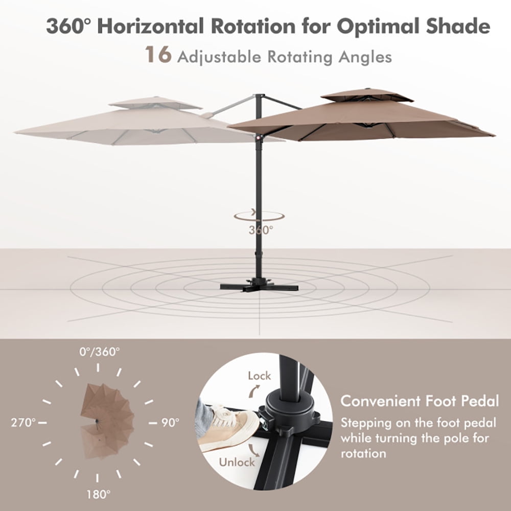 Aimee Lii 9.5 Feet Cantilever Patio Umbrella with 360° Rotation and Double Top, Table Umbrella Outdoor for Patio Pool Beach, Coffee Aimee Lii 9.5 Feet Cantilever Patio Umbrella with 360° Rotation and Double Top, Table Umbrella Outdoor for Patio Pool Beach, Coffee