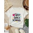 thumbnail image 1 of First Of School Print Girl's Creative T-Shirt, Soft & Elastic Comfy Crew Neck Short Sleeve Tee, Girl's Summer Top, 1 of 6