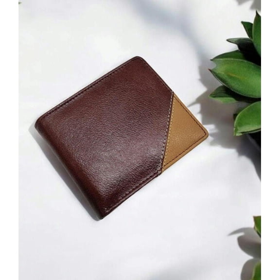 Dual Tone Leather Bifold Wallet: Slim RFID Card Holder - Brown