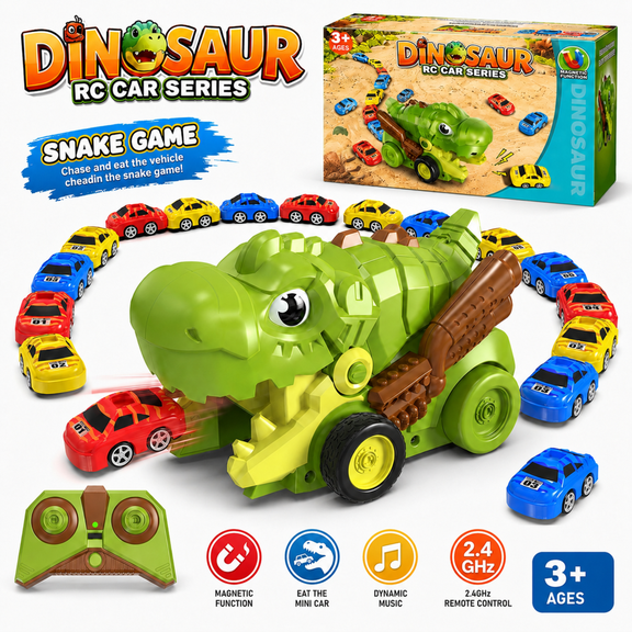 ENEPHE Dinosaur RC Monster Truck with Swallow Action, 2.4GHz Remote Control Car Toys for Kids Ages 3 , Includes Mini Race Cars