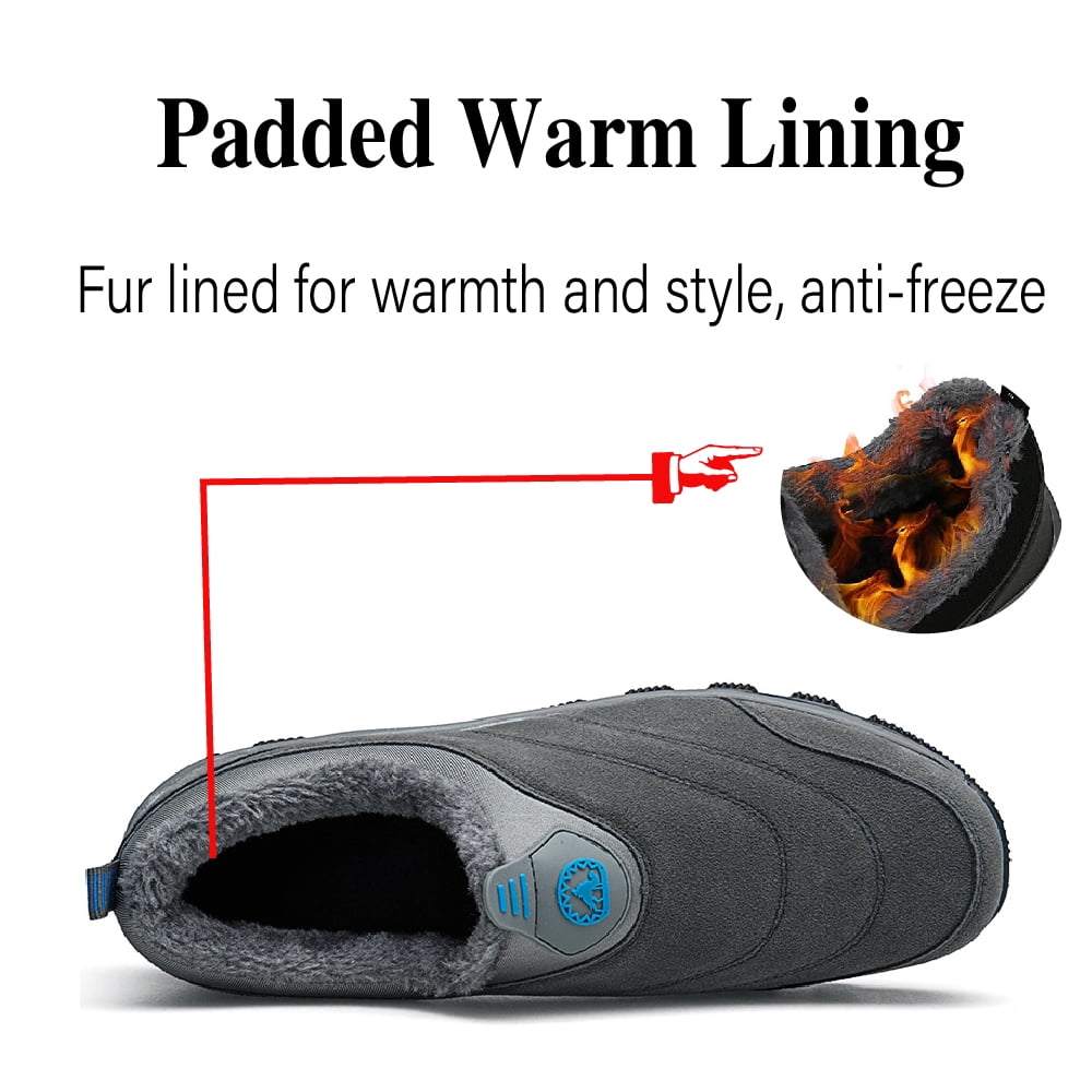 Mens Non-Slip Snow Boots Winter Outdoor Sports Shoes Fashion Casual Cotton Shoes Warm Fur Lined Hiking Shoes Gray 8.5 UK