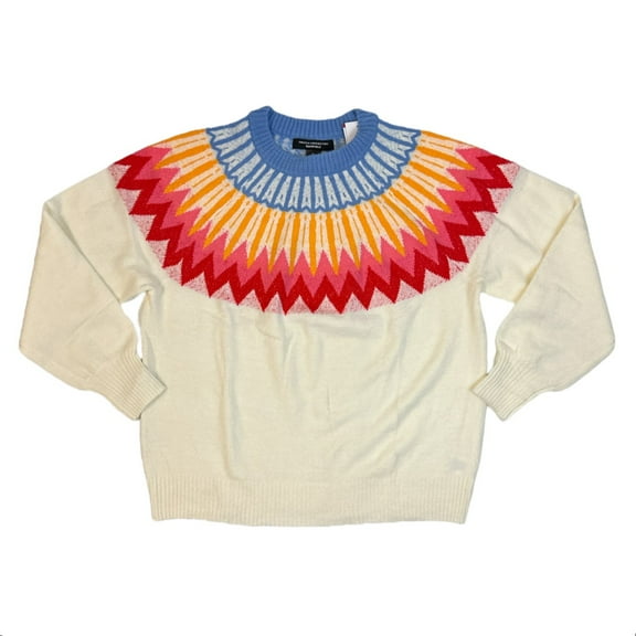 French Connection Essentials Women's Long Sleeve Fair Isle Sweater (Ivory, XL)