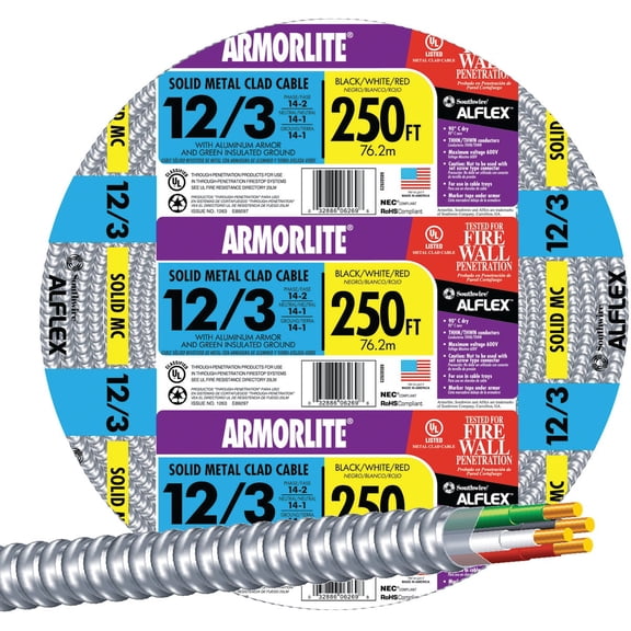 Armorlite Aluminum Armored Cable Type MC - 12/3, 600V - 250 Ft Coil