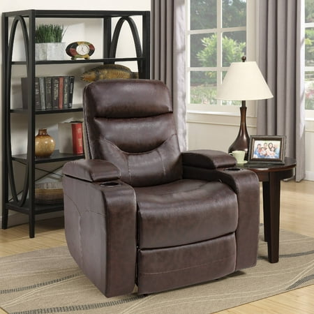 Chair And A Half Recliner Leather The Relax A Lounger® Stanley Recliner Chair w. LED Cup-holder & Storage Faux Leather, JAVA ()